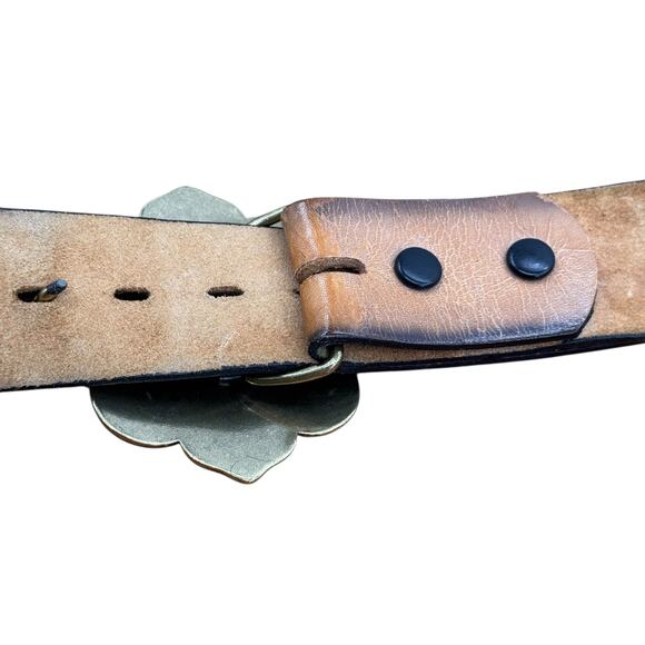 Western Leather Fancy Buckle Belt SZ 38 Women’s Brown Large Buckle Tooled Eagle - Picture 7 of 10